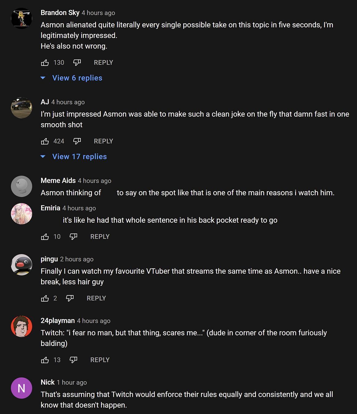Los fans en la sección de comentarios de YouTube dan lo que hacen (Imágenes a través de Asmongold Clips/YouTube)