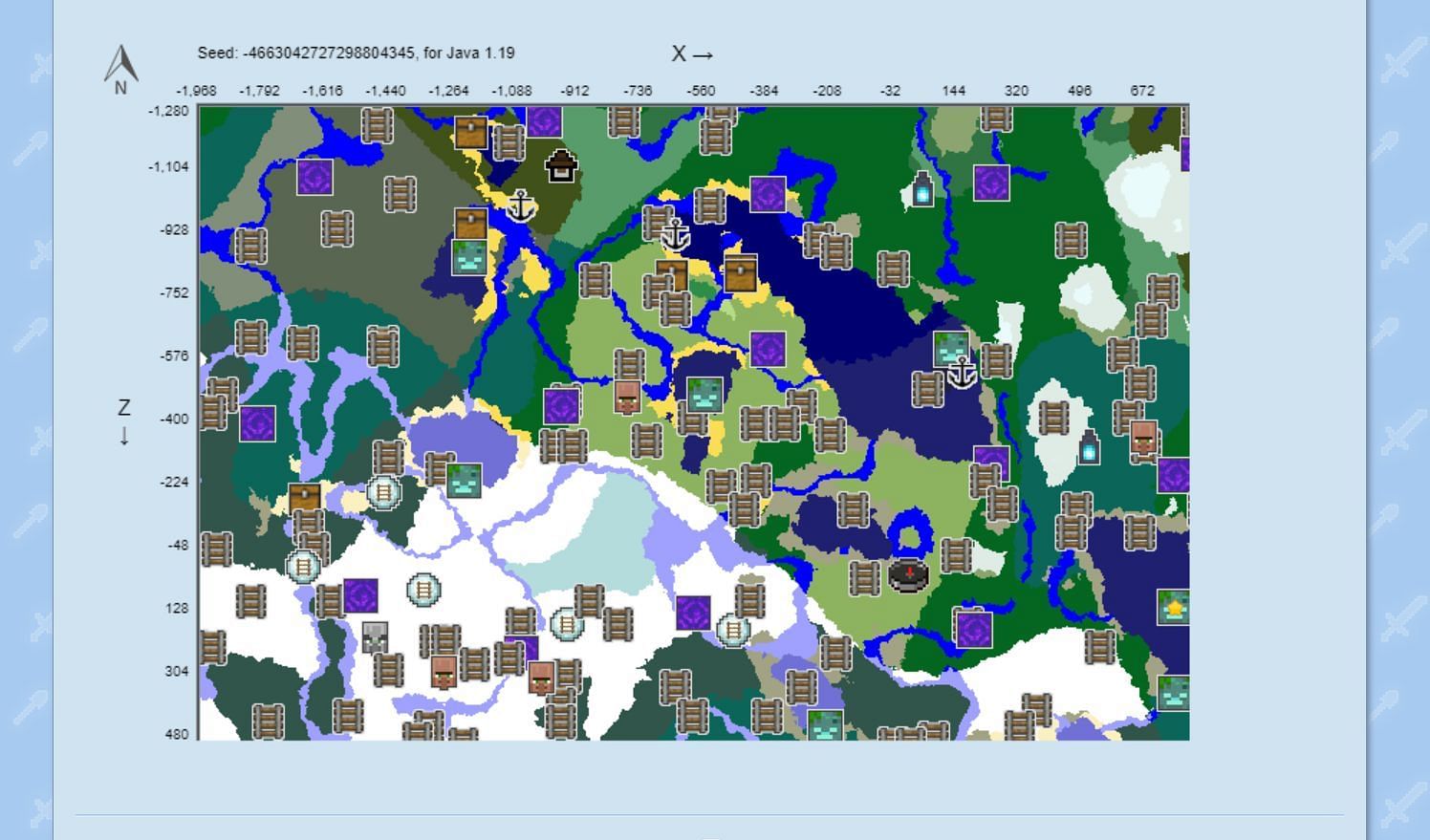 An example of a chunk base map and the information players can get from it (Image via :)