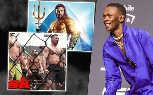 Video of Jason Momoa performing Haka dance inside an octagon has left fans amused [Aquaman image via warnerbros.com; Adesanya image via Getty; Bottom left image via @espnmma on Instagram]