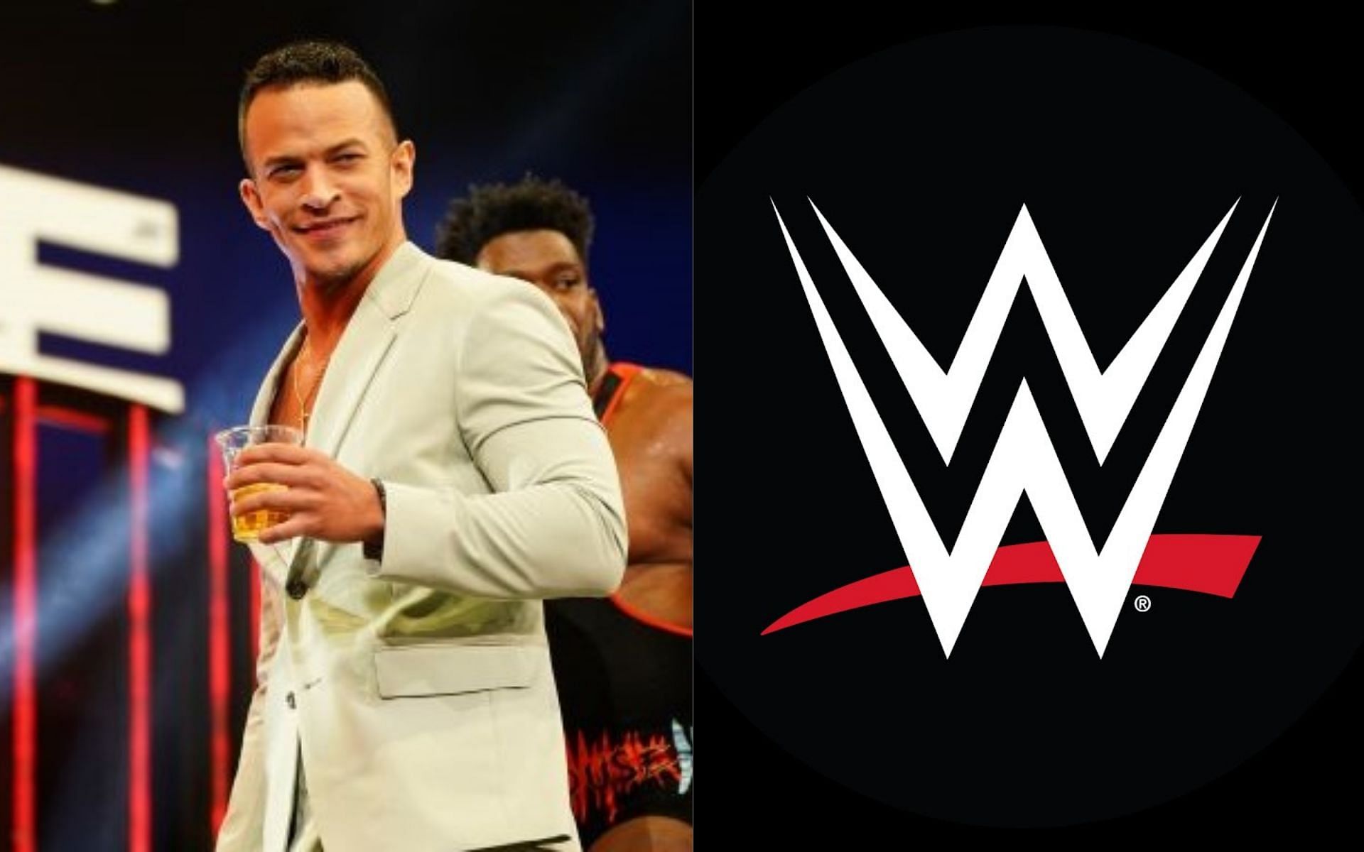 AEW star Ricky Starks (left) and WWE logo (right).