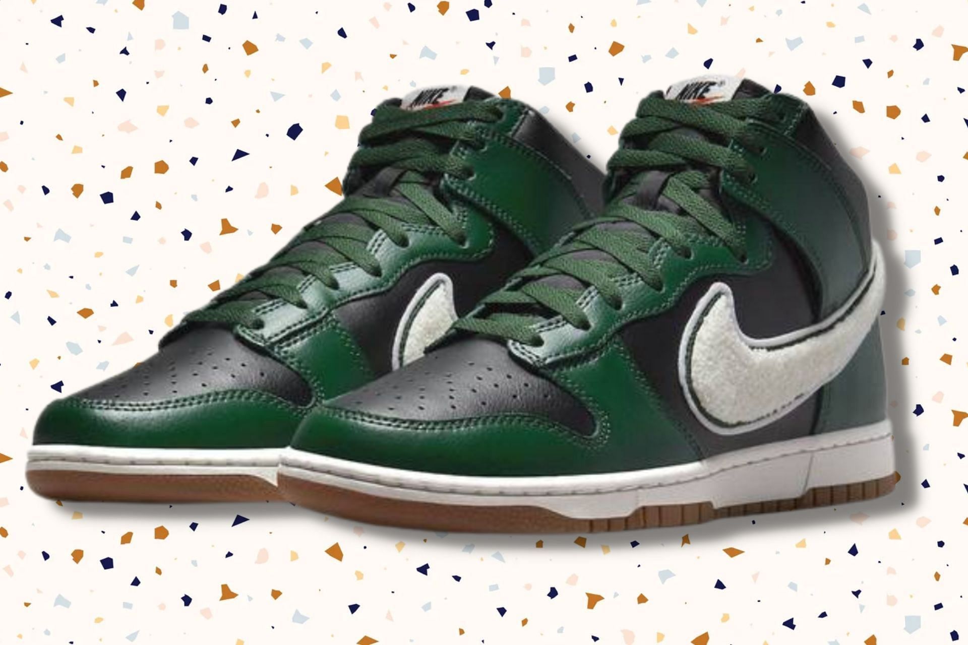 Nike Dunk High Chenille Swoosh gorge green tone shoes (Image via Nike)