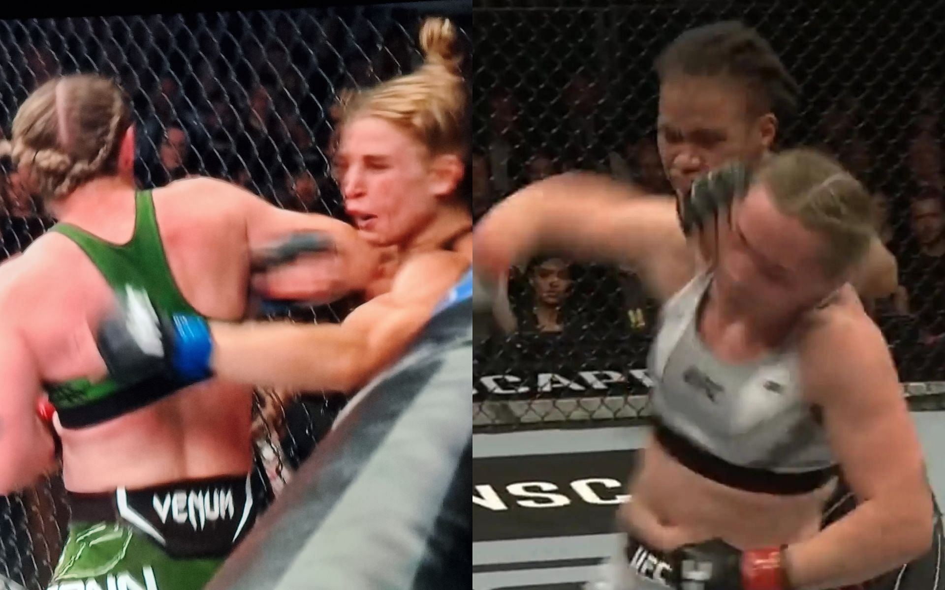 Molly McCann scores another spinning back elbow finish [Photo credit: @jedigoodman on Twitter, Barstoolsports.com] Bar