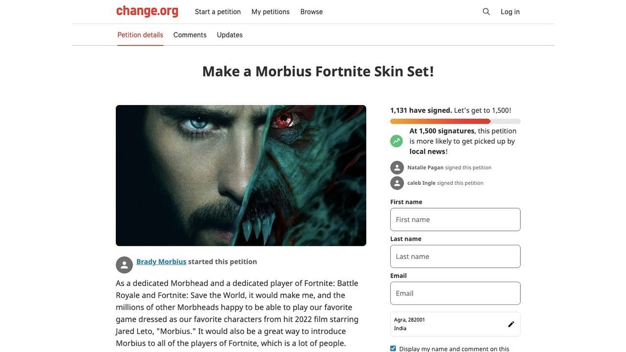 Screenshot of the ongoing petition (Image via Change.org)