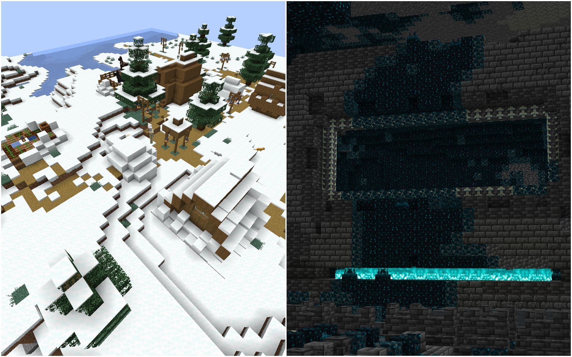 Snowy village houses and Ancient Cities (Image via Minecraft 1.19)