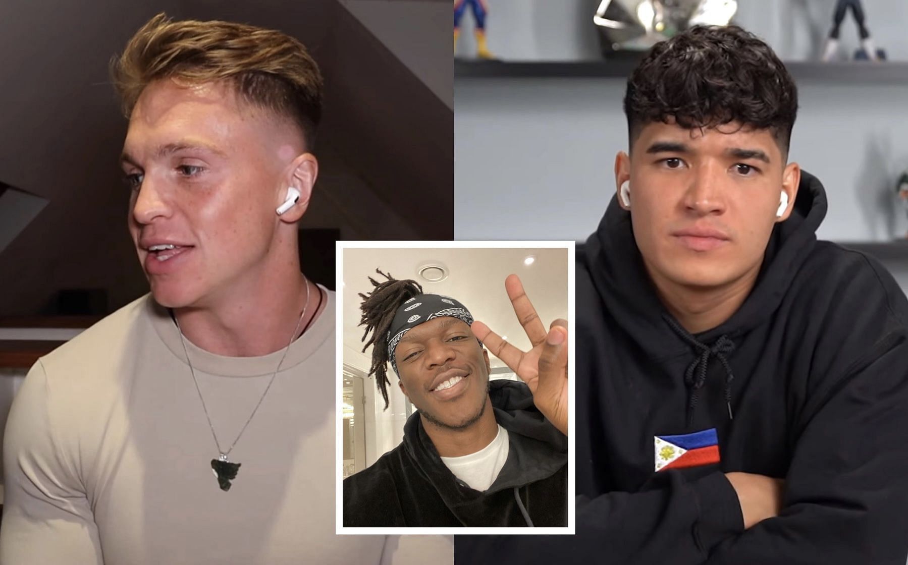 Joe Weller (left), &#039;JJ&#039; (middle), Alex Wassabi (right) - Images via @ksi on Instagram and Joe Weller on YouTube