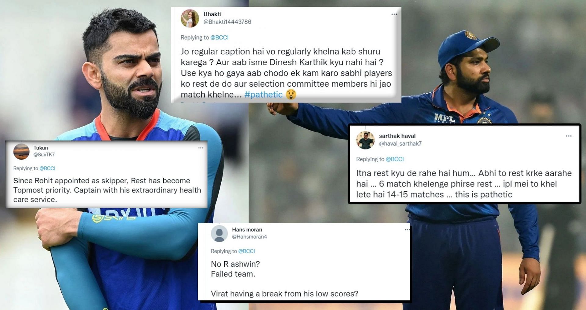 Fans are clearly not impressed with BCCI&rsquo;s decision to rest Rohit Sharma and Virat Kohli.