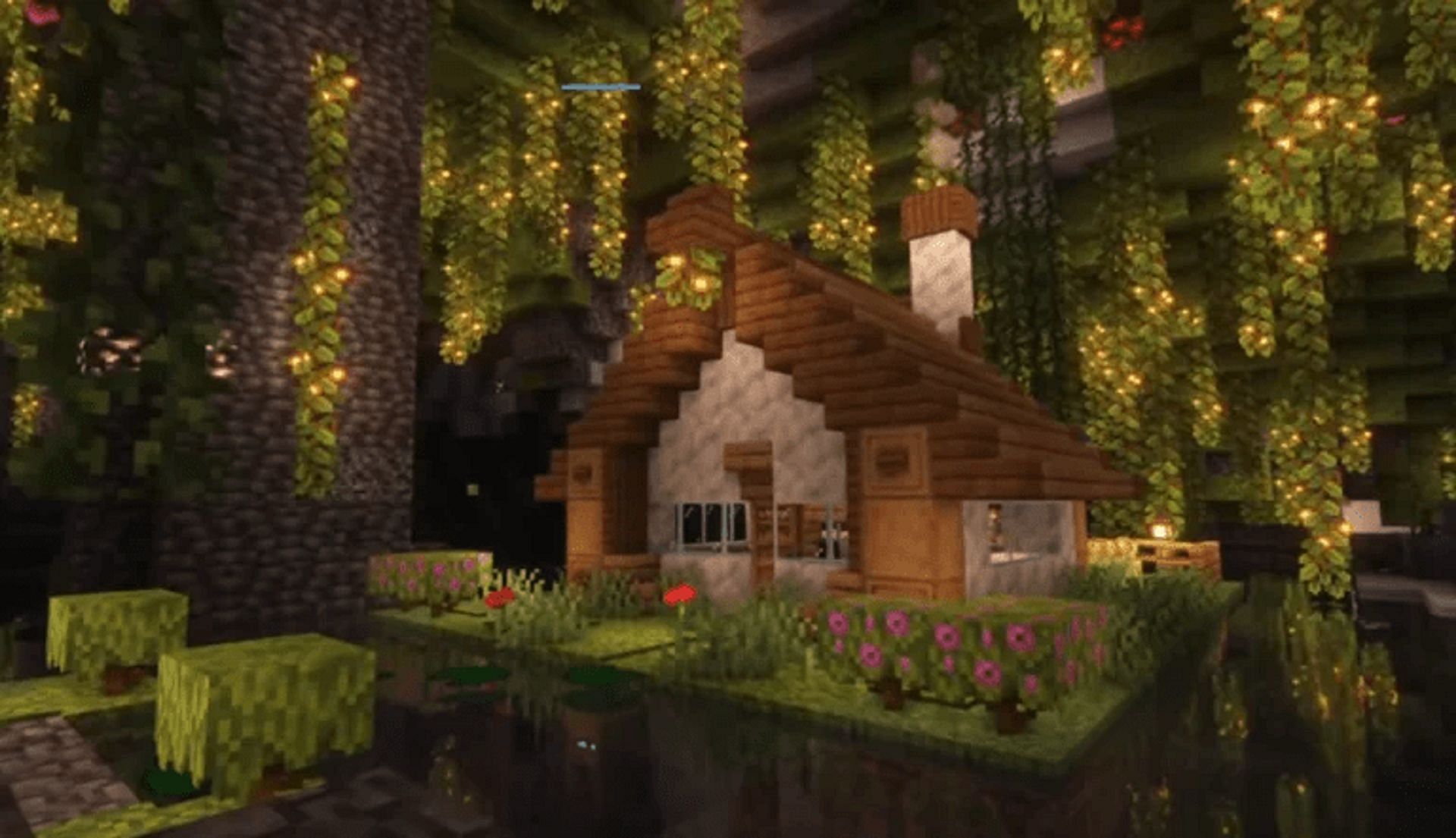 A home in a lush cave biome is quite unorthodox (Image via Minecraft Architect/YouTube)