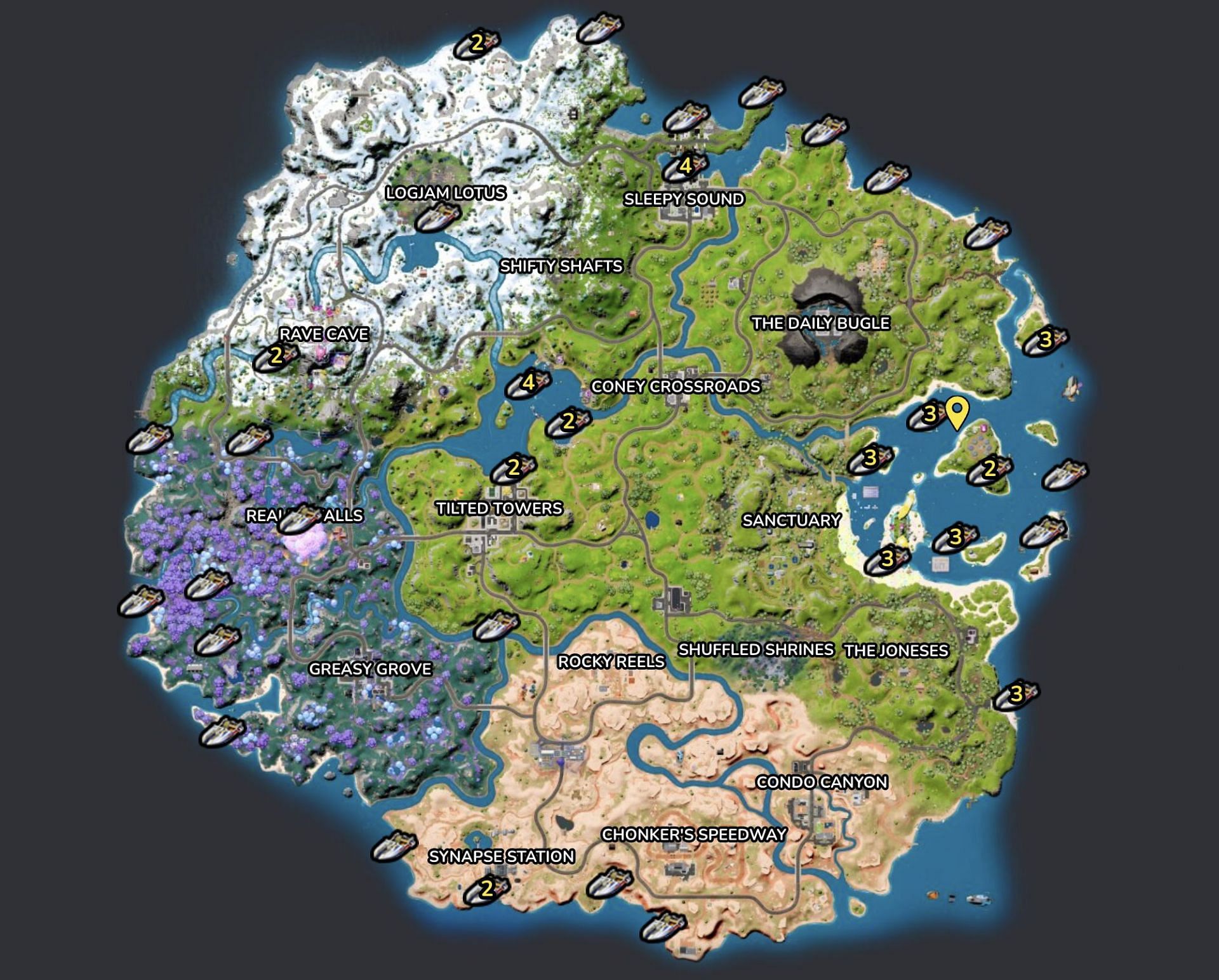 Boats are everywhere on the map (Image via Fortnite.GG)
