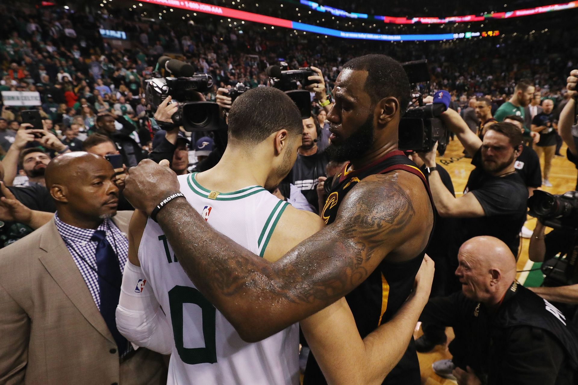 LeBron James consoles Jayson Tatum after Cleveland Cavaliers v Boston Celtics - Game Seven.