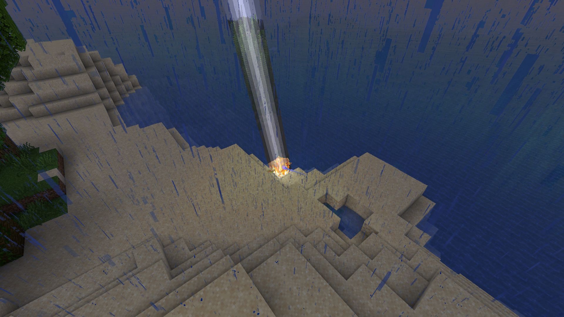 A player calling down lightning with a trident (Image via Minecraft)