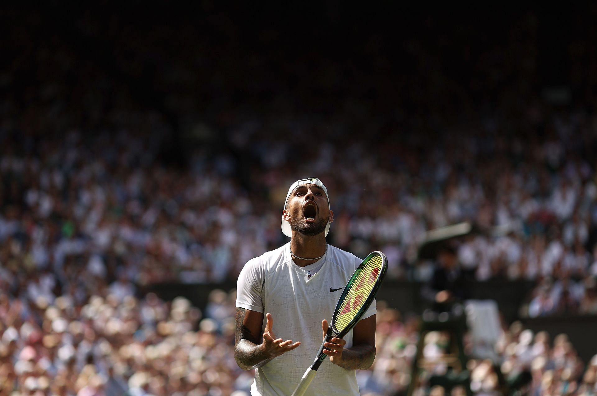 Nick Kyrgios in action at Wimbledon 2022