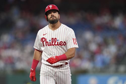 Kyle Schwarber reacts after flying out, Atlanta Braves v Philadelphia Phillies.