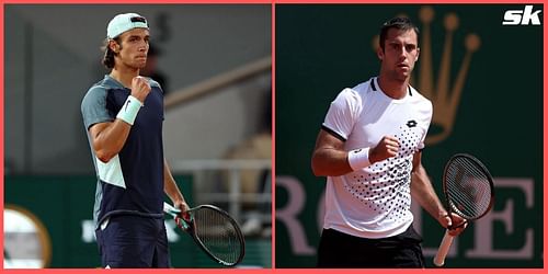 Lorenzo Musetti (L) takes on Laslo Djere in the first round of the Nordea Open in Bastad