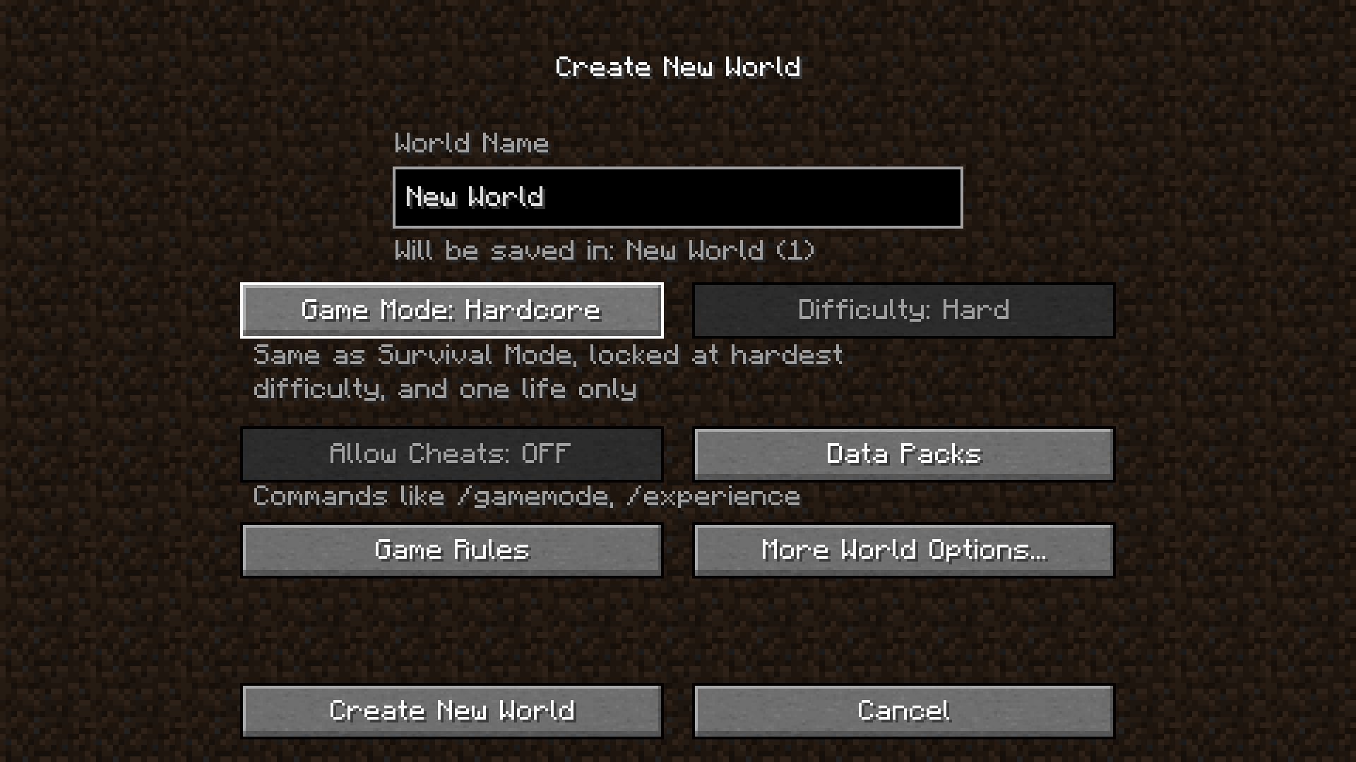 Hardcore mode locks the difficulty level to hard (Image via Minecraft 1.19 update)