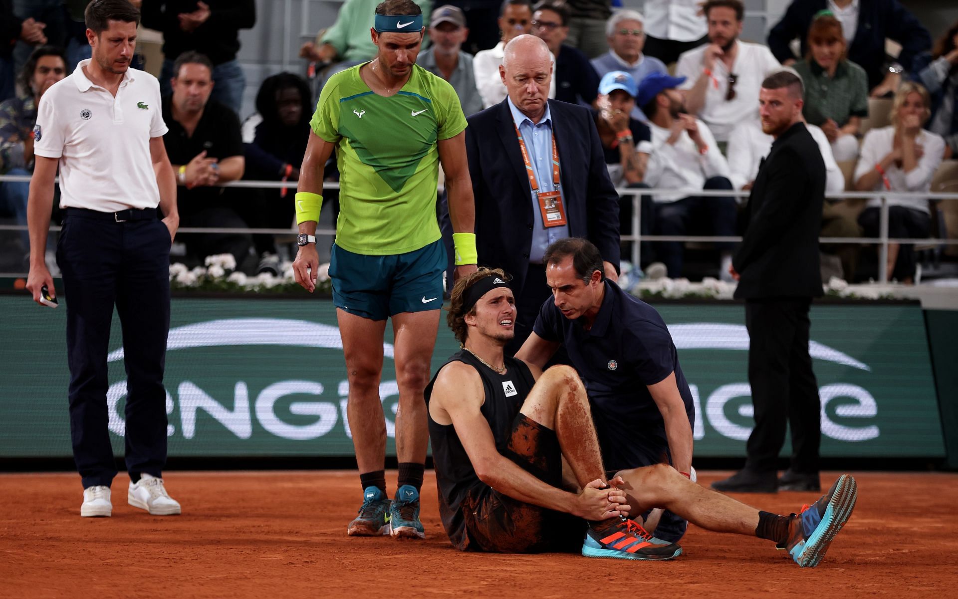 Alexander Zverev (on the ground) at the 2022 French Open - Day Thirteen