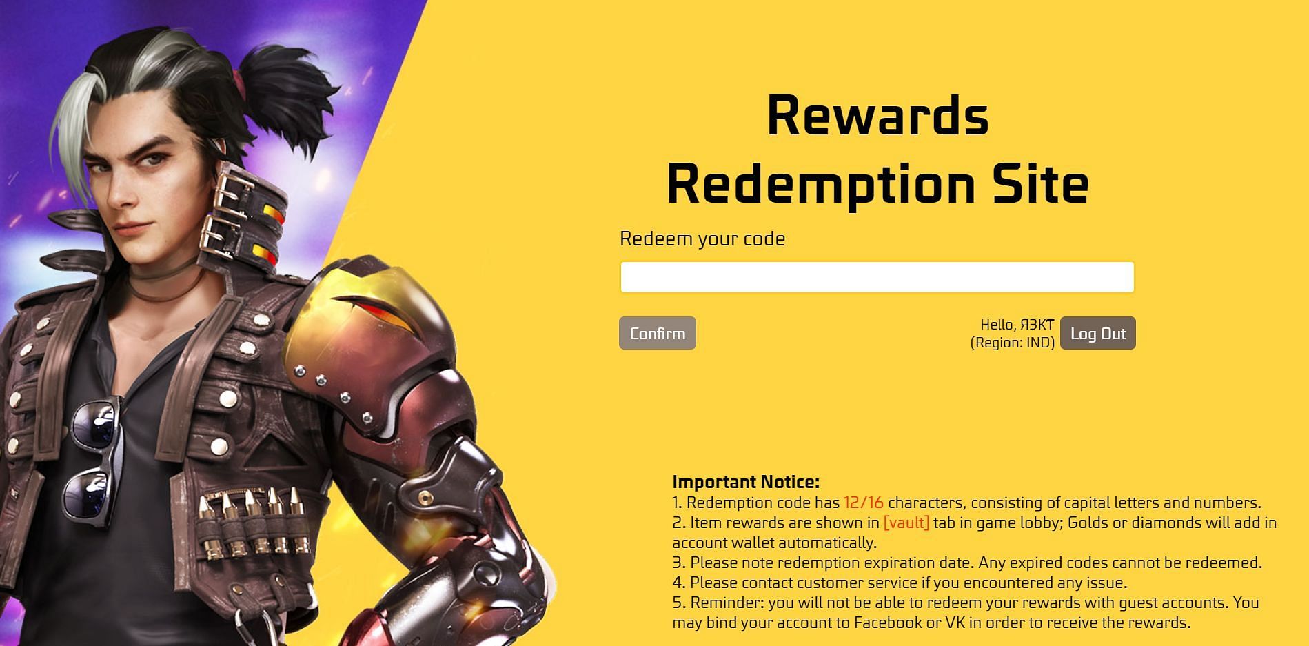 After the users have entered the redeem code, they must press the &#039;Confirm&#039; button (Image via Garena)