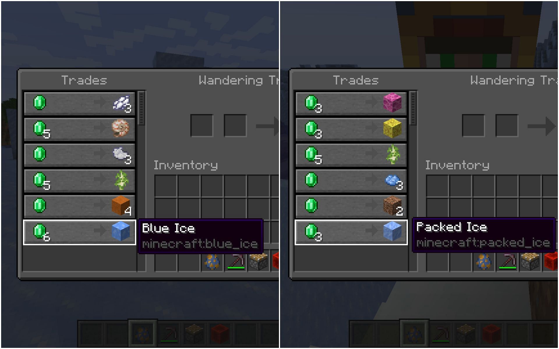 Blue and packed ice in wandering trader list (Image via Minecraft 1.19)