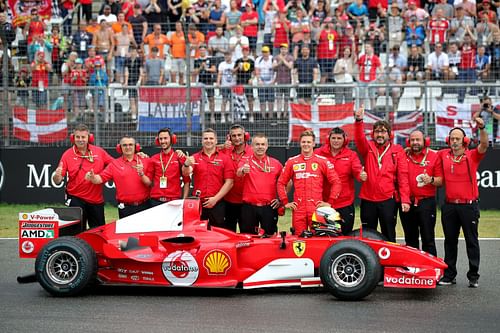 F1 Grand Prix of Germany - Mick Schumacher (5th from right) drives his father's championship-winning Ferrari