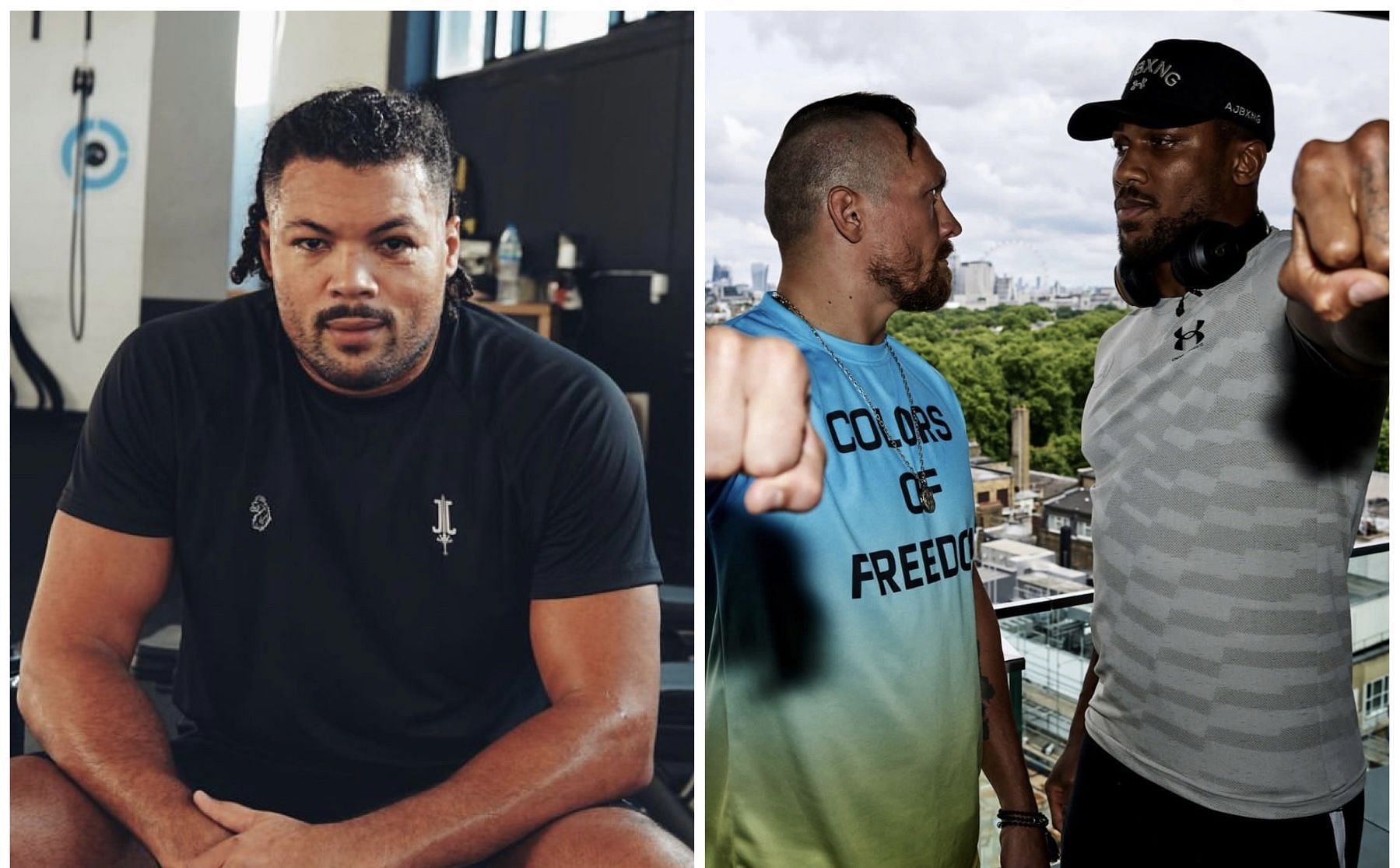 Joe Joyce (left), Oleksandr Usyk (middle) and Anthony Joshua (right) - Images via @joejoyceboxing and @daznboxing on Instagram