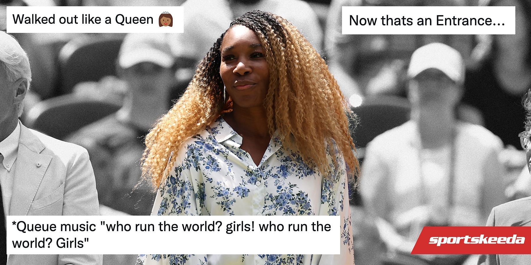 READY FOR THE RUNWAY: Five-time Wimbledon champion Venus Williams wows fans on social media with her model-like walk during her entrance to the Centre Court centenary celebration