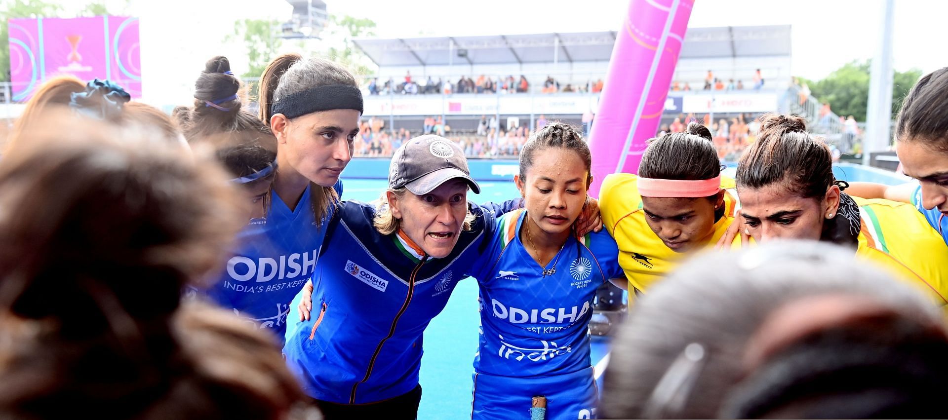 The Indian women&#039;s hockey team with the coach. (PC: Hockey India)