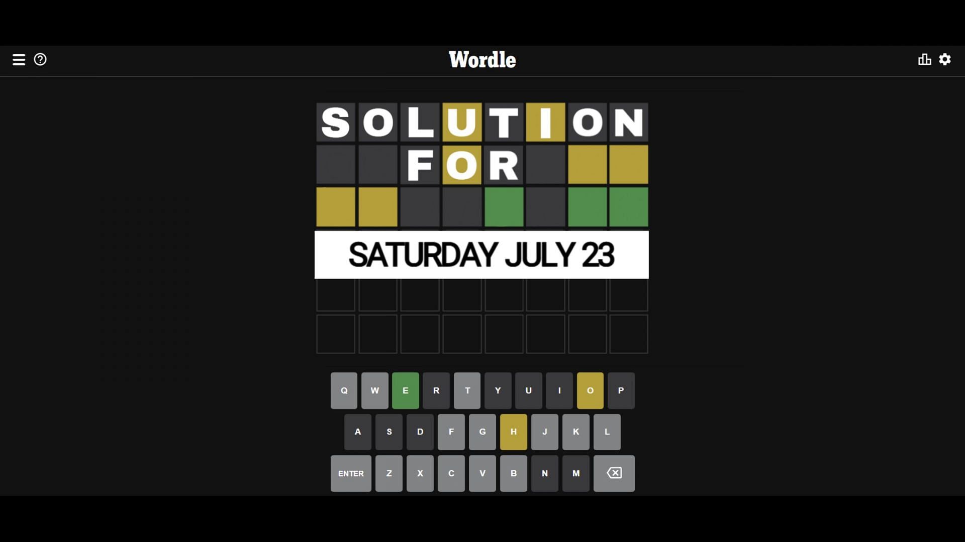 Wordle solution for July 23 rhymes with &quot;fridge&quot; (Image via Sportskeeda)