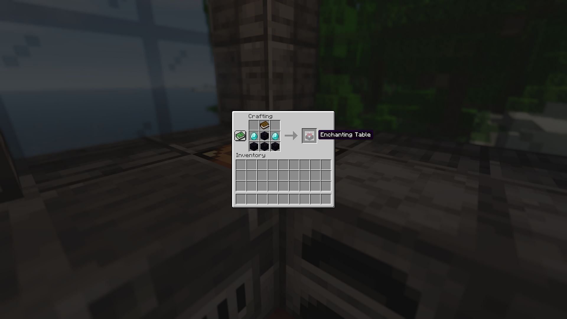 The crafting recipe for an enchanting table (Image via Minecraft)