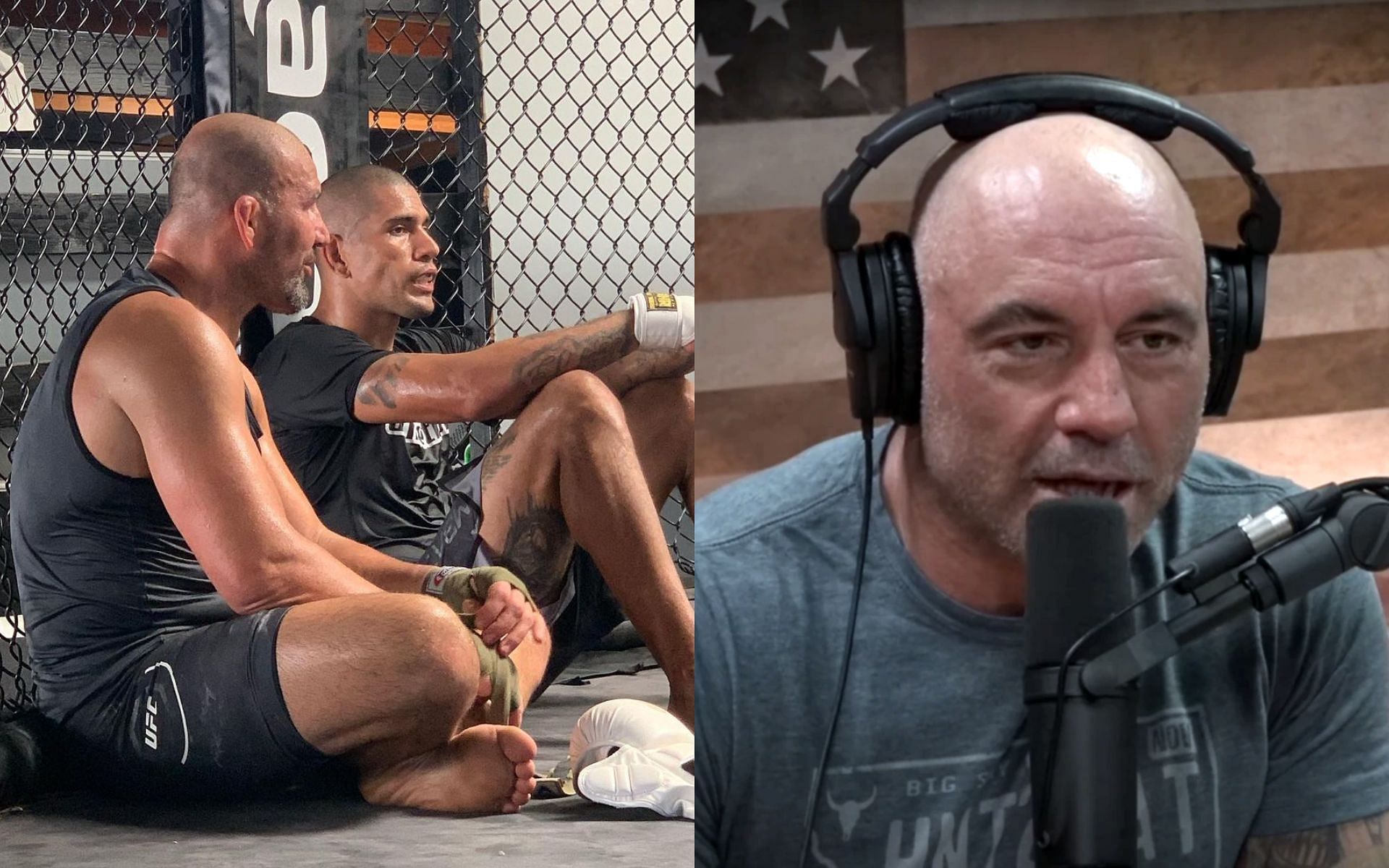 Glover Teixeira (left), Alex Pereira (center), and Joe Rogan (right) (Images via Instagram/Glover Teixeira and YouTube/Joe Rogan)