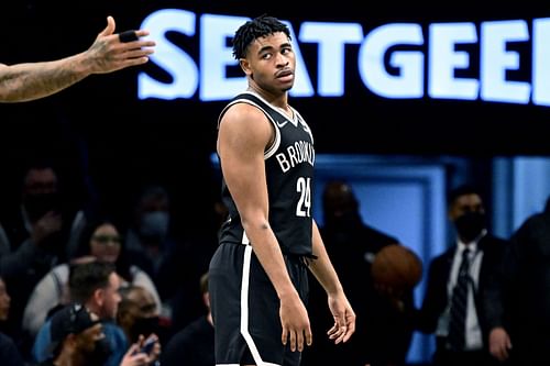 Cam Thomas in action during Boston Celtics v Brooklyn Nets