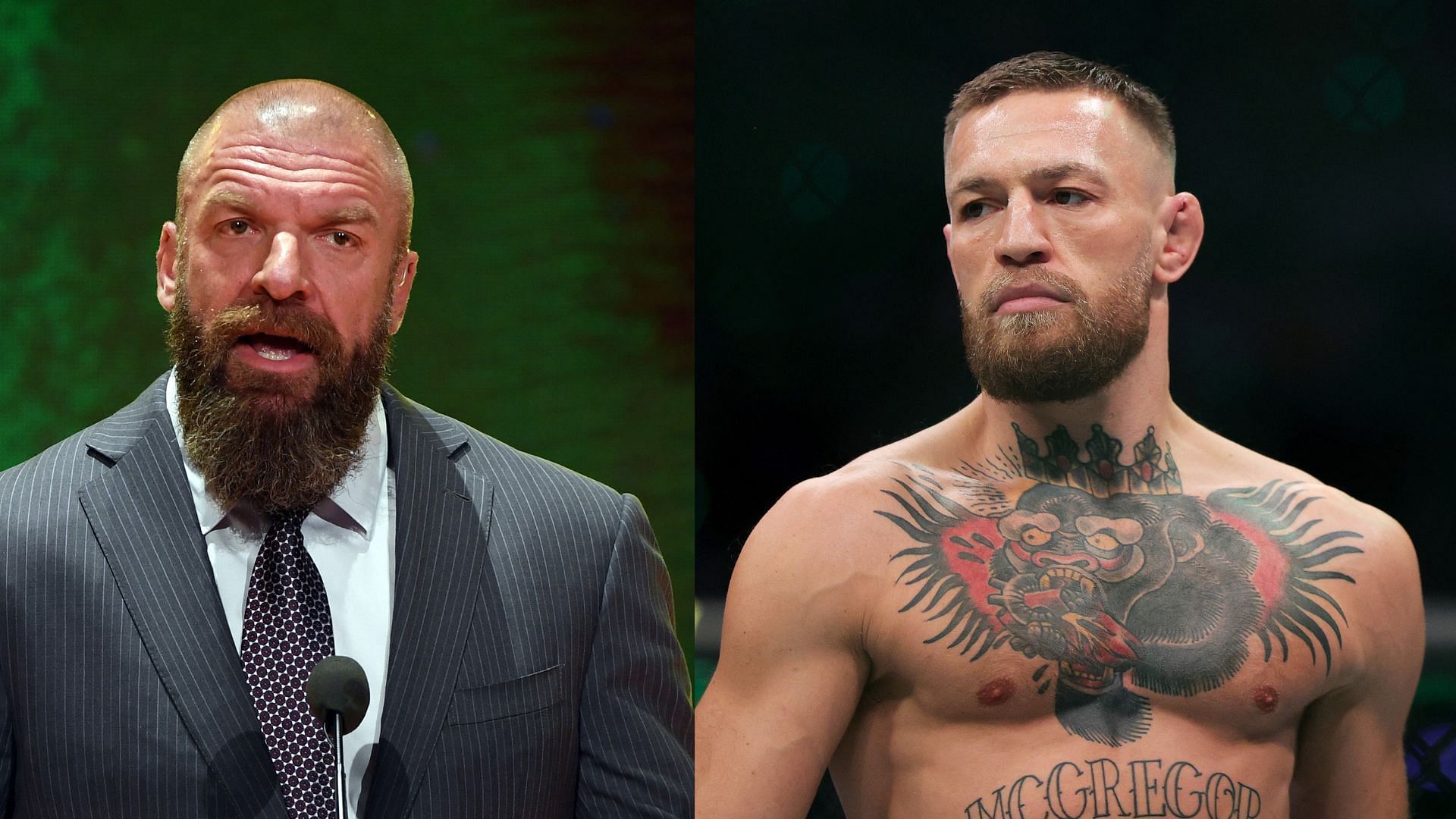 Triple H (L) invited Conor McGregor (R) to the WWE after his Twitter exchange with Finn Balor