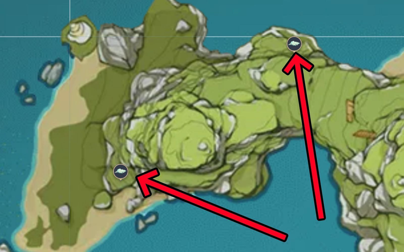 Two of the three conches on Twinning Isle (Image via HoYoverse)