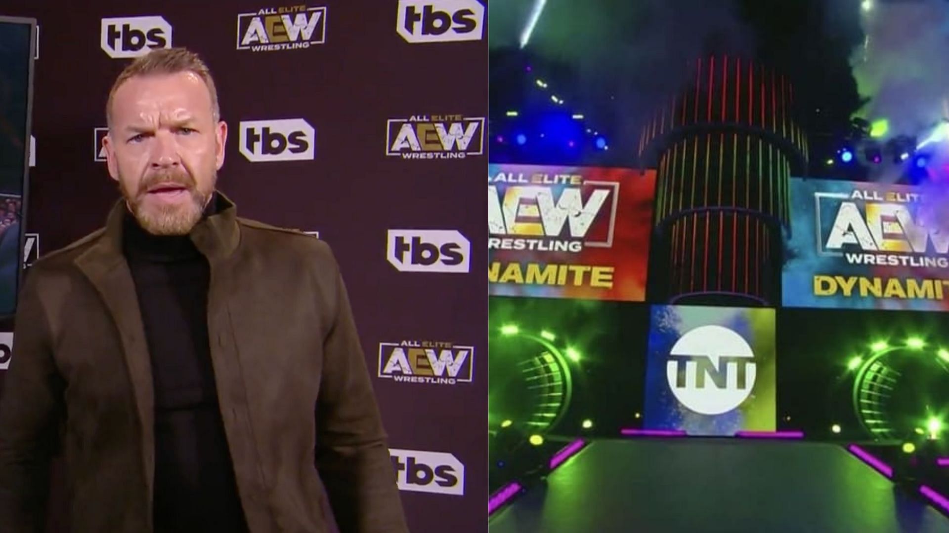 Christian Cage (left); AEW Dynamite entrance ramp (right)