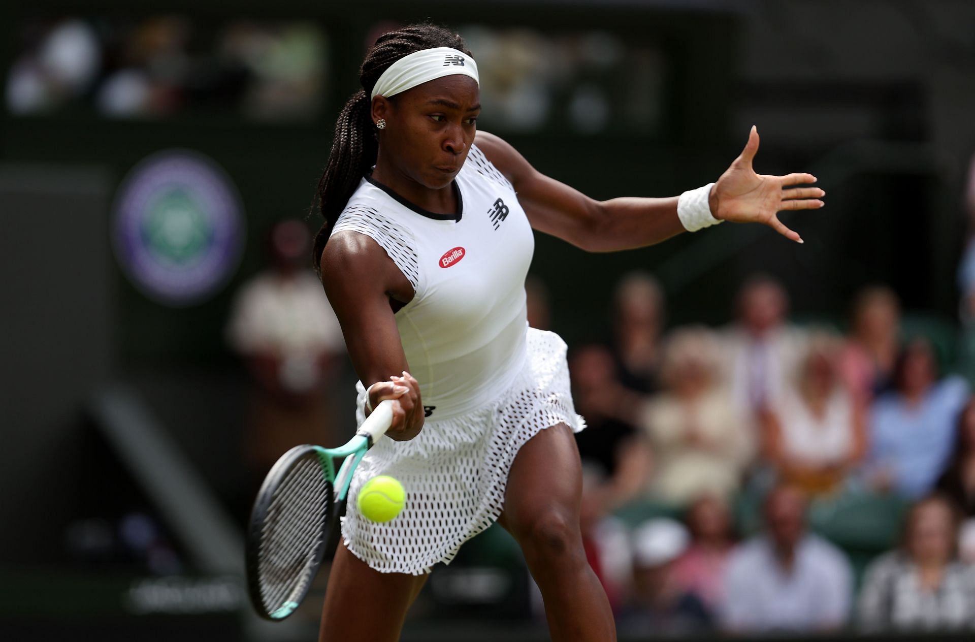 Coco Gauff in action at the 2022 Wimbledon Championships