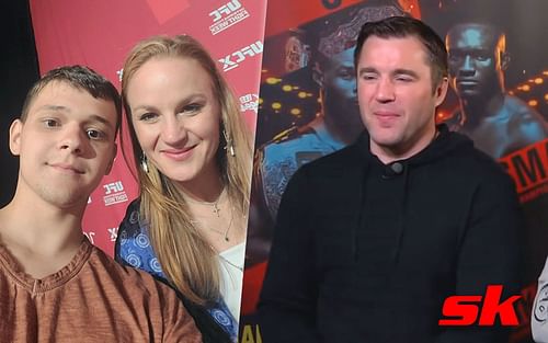 Taran McQuade's son with Valentina Shevchenko (left - via @tran_mcquade on Twitter), Chael Sonnen (right - via @ESPN MMA on YouTube)
