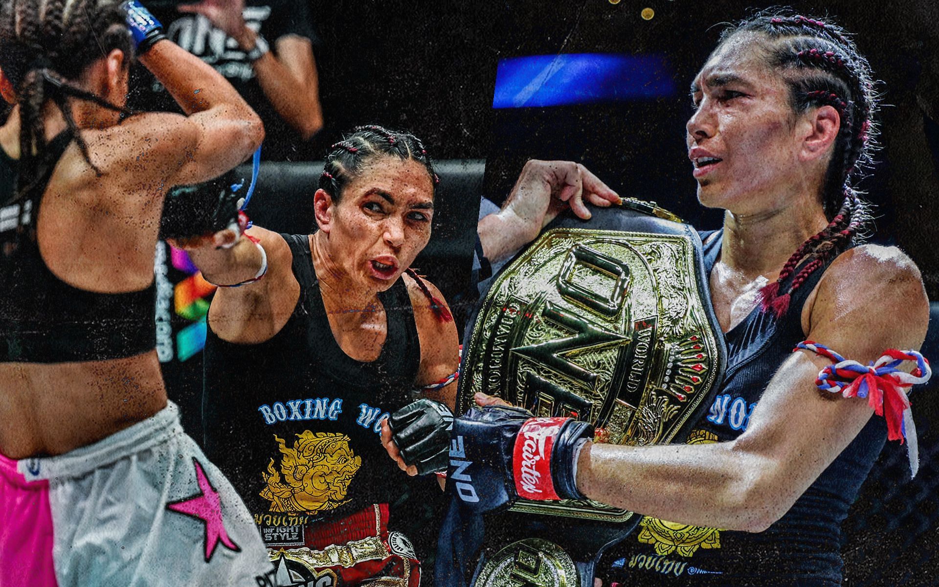 Janet Todd (R) holds the ONE interim atomweight Muay Thai world title [Photos: ONE Champoinship]