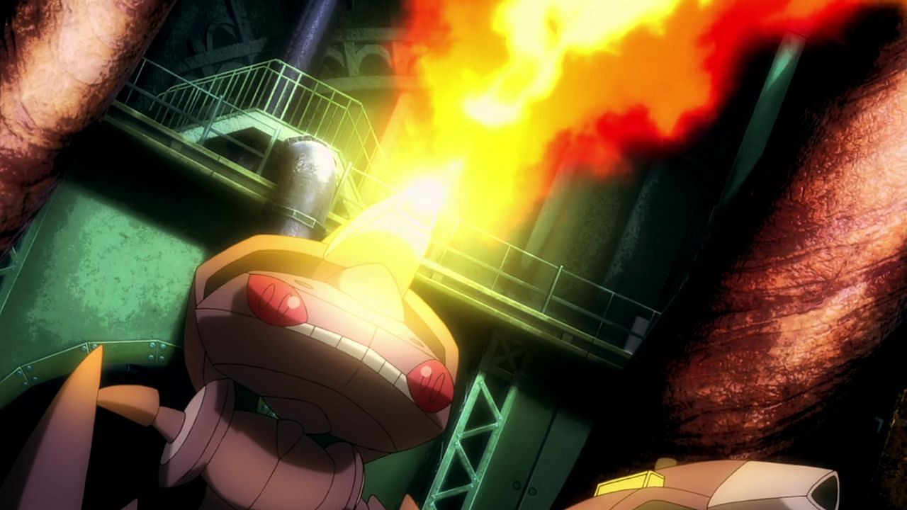 A Genesect with a Burn Drive using Techno Blast in the anime (Image via The Pokemon Company)