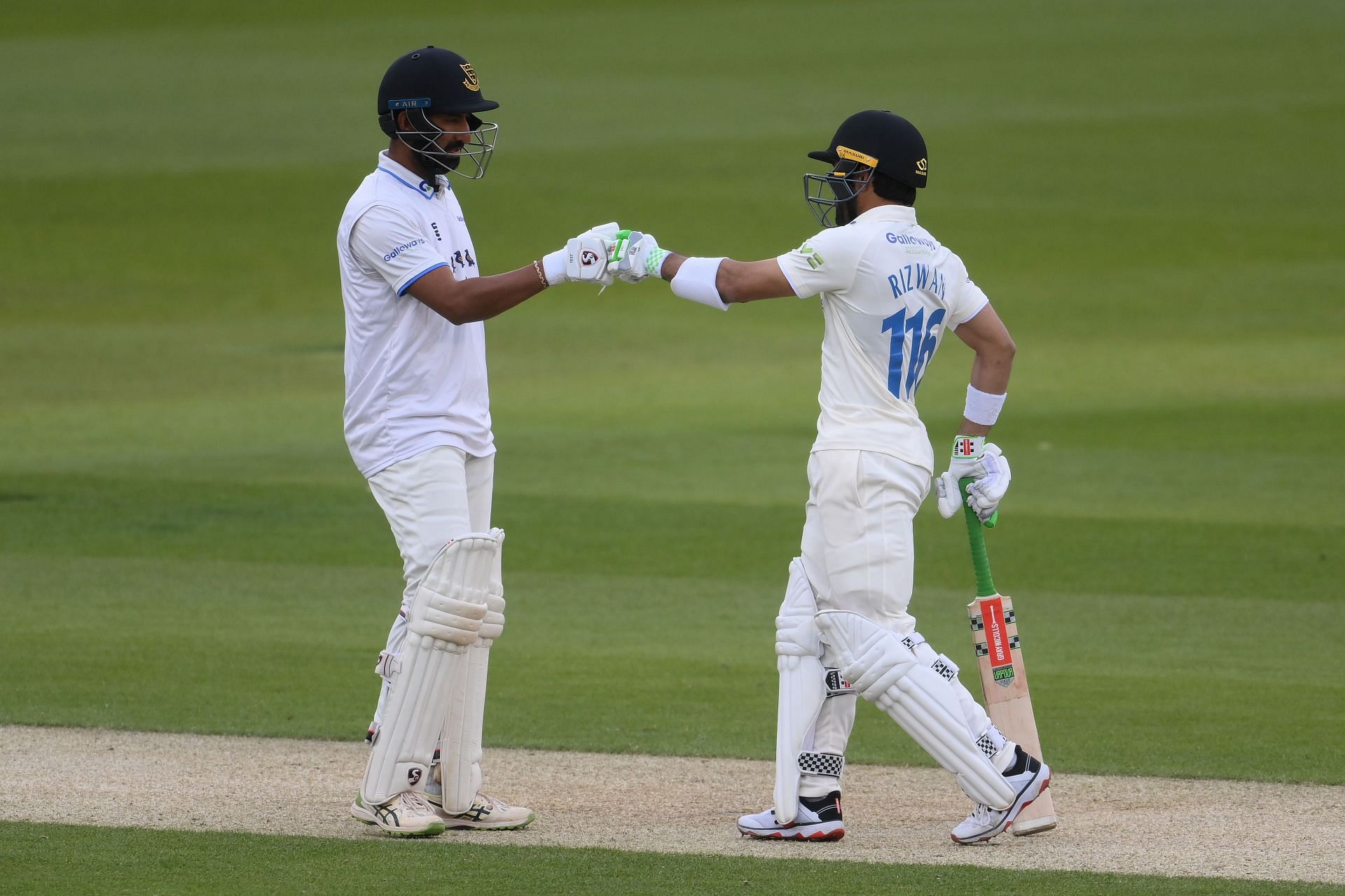 Cheteshwar Pujara batting with Mohammad Rizwan for Sussex in the County Championship. (Credits: Getty)