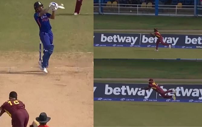 [WATCH] Kyle Mayers takes brilliant sliding catch to dismiss Shikhar Dhawan in 2nd India vs West Indies ODI