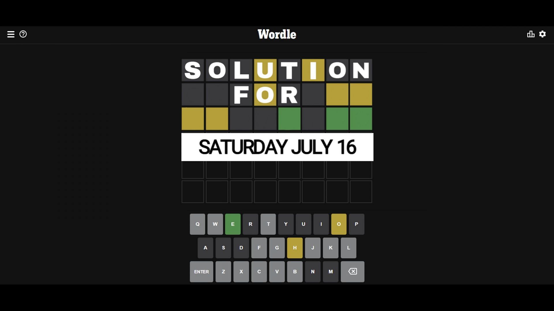 Wordle solution for July 16 rhymes with &quot;ogre&quot; (Image via Sportskeeda)