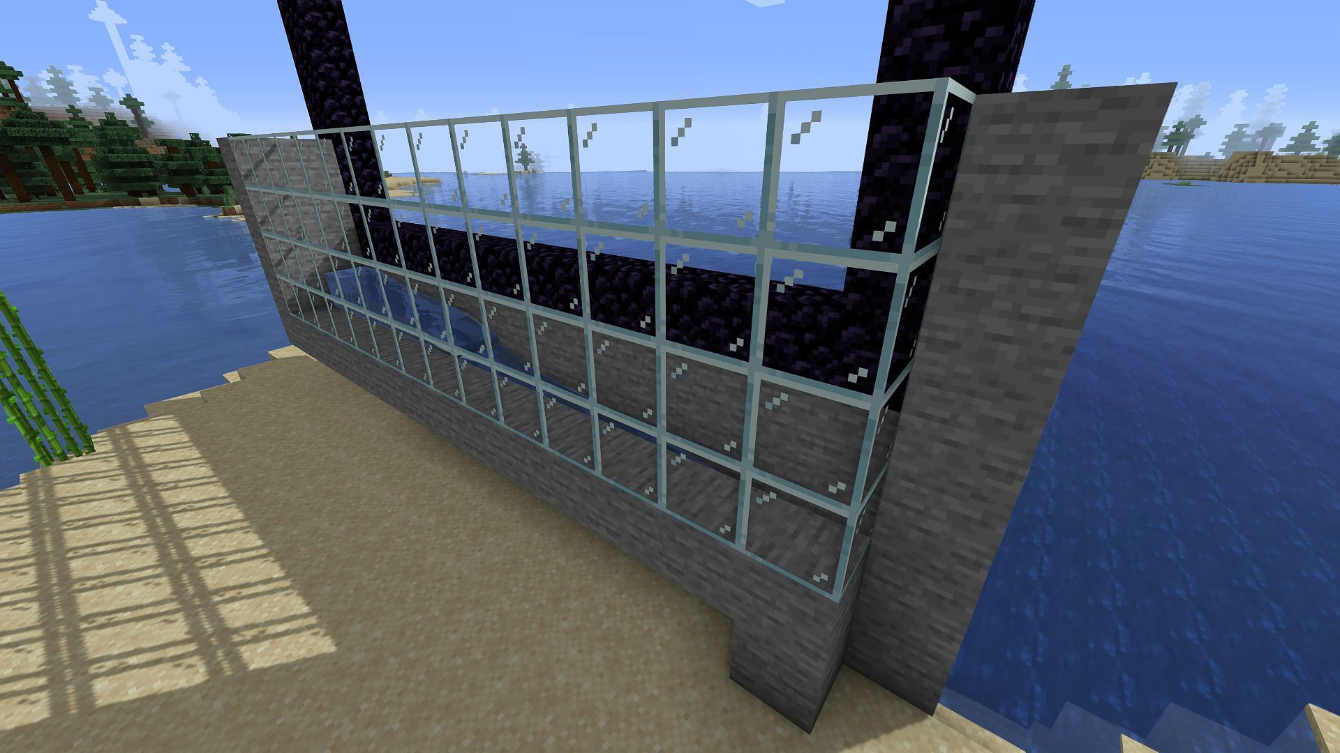 The outline of the gold farm&#039;s water collection system (Image via Minecraft)