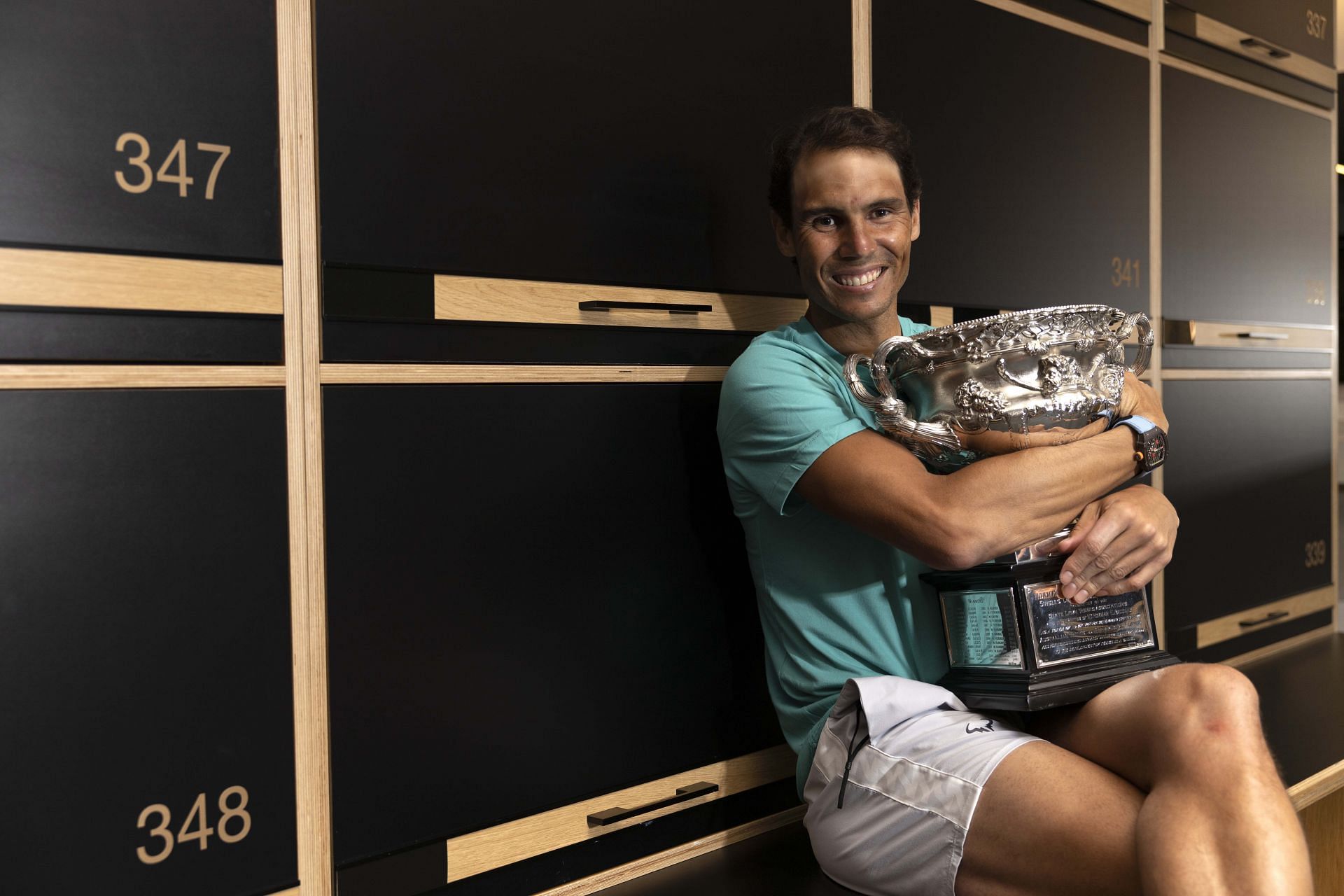 Rafael Nadal with the 2022 Australian Open trophy