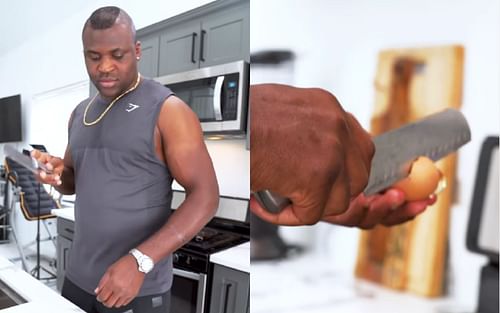 Francis Ngannou makes omelets for breakfast [Photo credit: @francisngannou on Instagram]