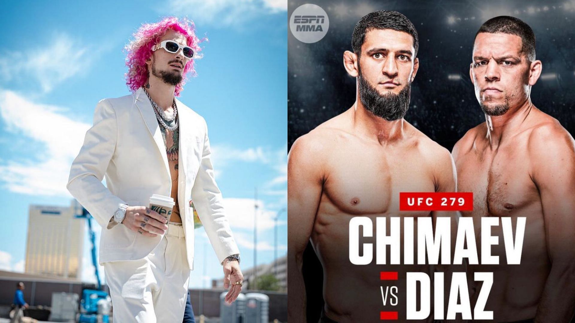 Sean O&#039;Malley (left) and UFC 279 poster (right); [Image Courtesy: @sugaseanmma and @ufc on Instagram]