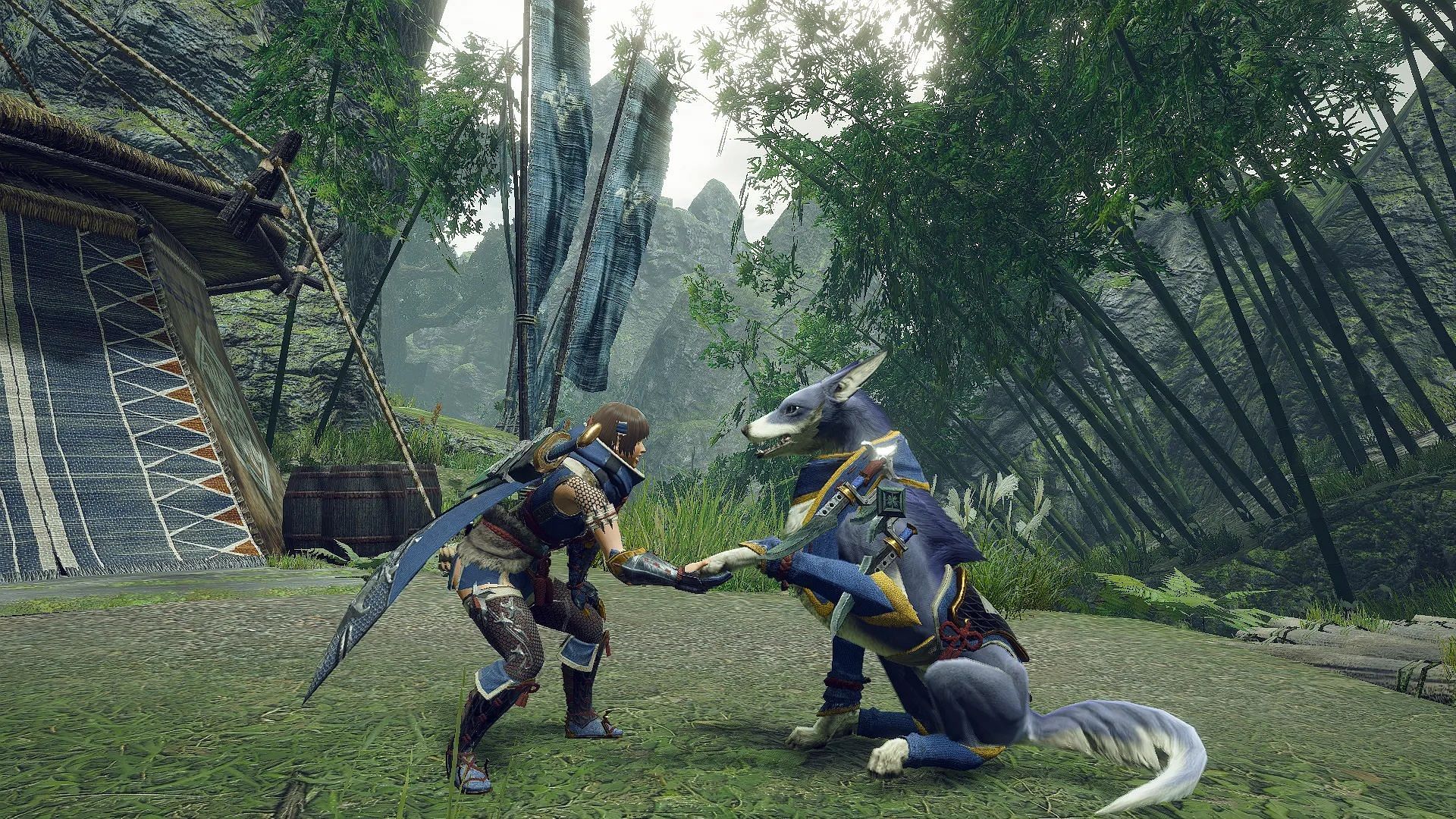 Hunter interacting with a Palamute (Image via Capcom)