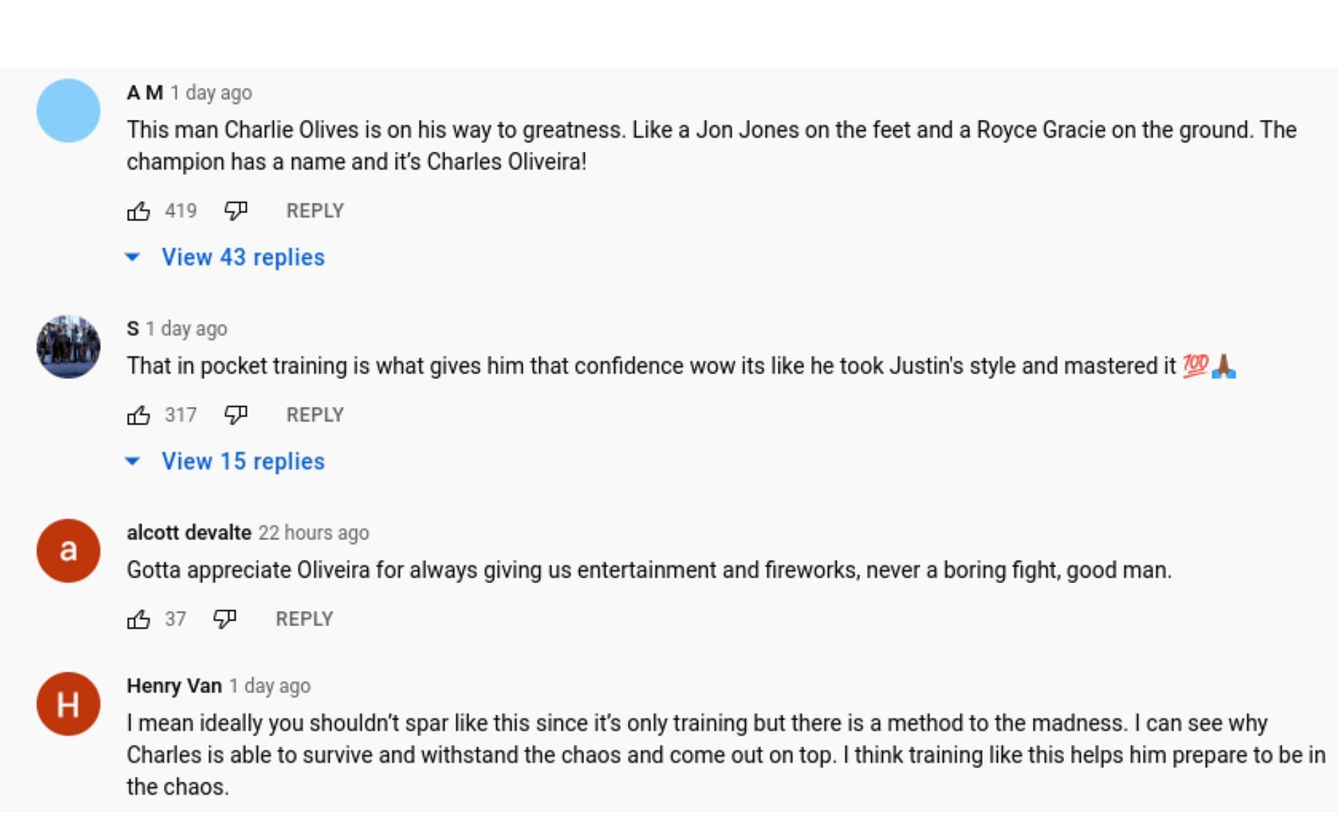 Comments on Charles Oliveira's training video