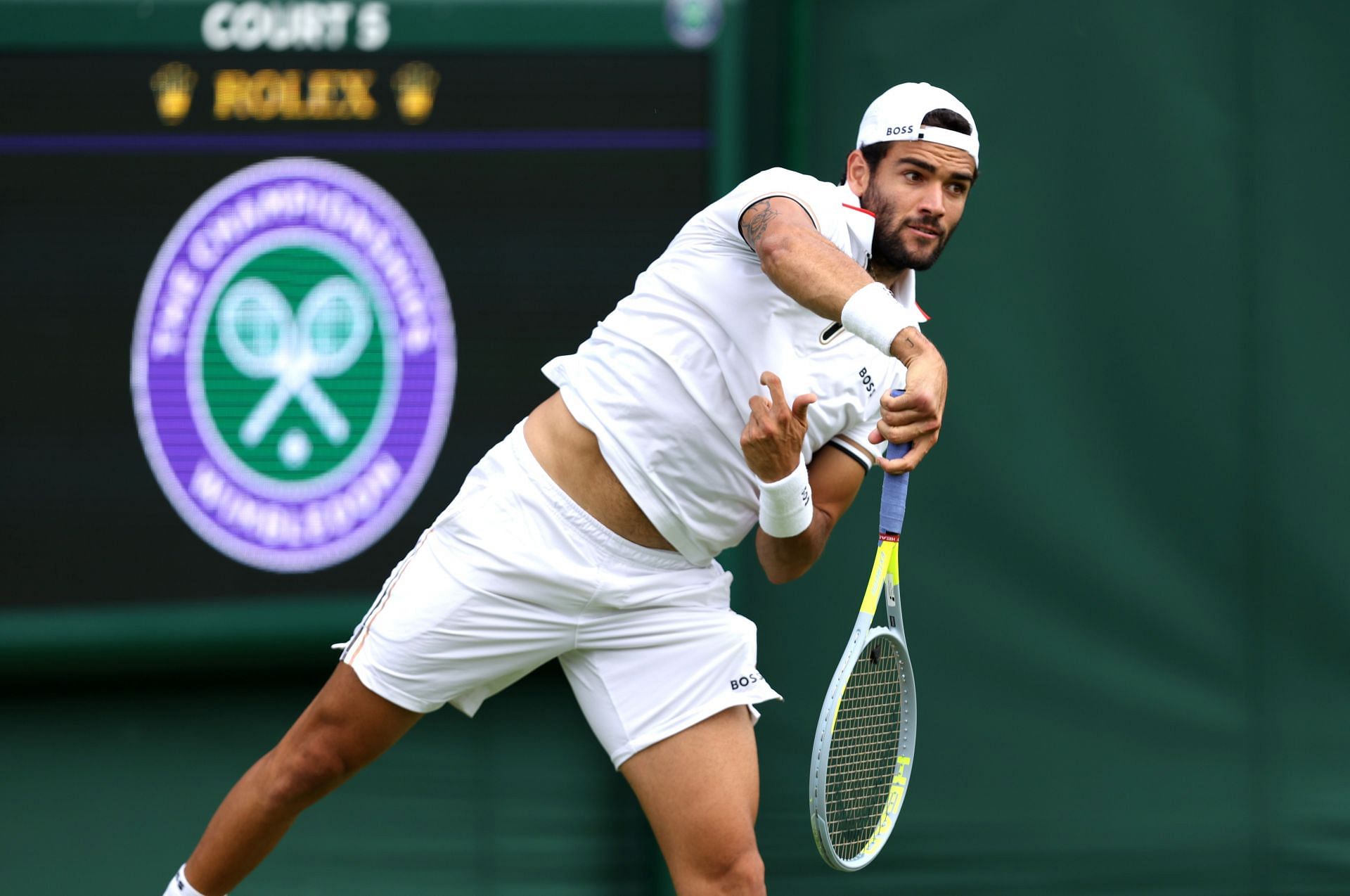 Matteo Berrettini during a training session ahead of the 2022 Wimbledon Championships