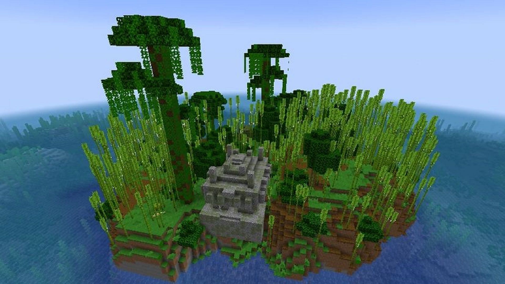 This island possesses a jungle temple to explore (Image via Mojang)
