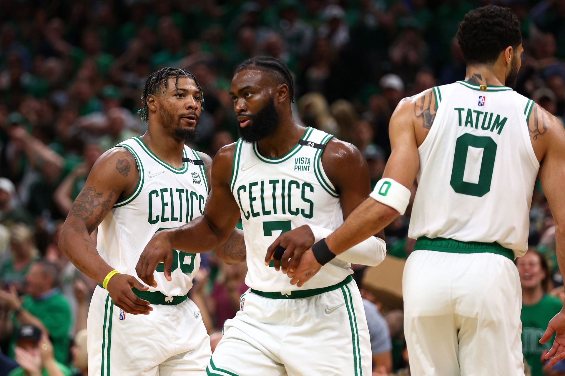 Shannon Sharpe believes the Boston Celtics should include Marcus Smart [far left] if that is what it takes to land Kevin Durant.