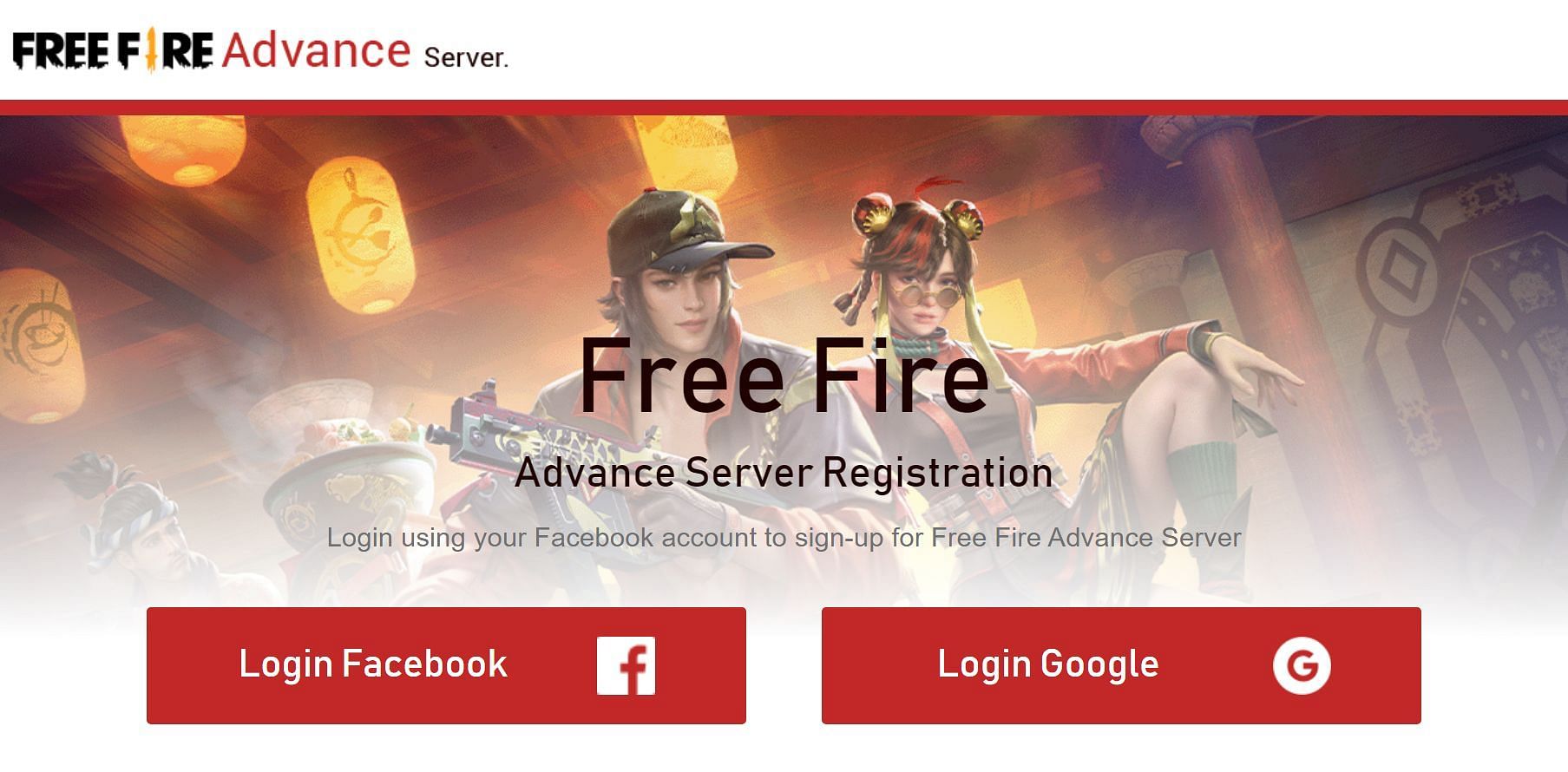 Users will have to use the Google or Facebook account linked with their in-game player IDs to regsiter for the Advance Server program (Image via Garena)