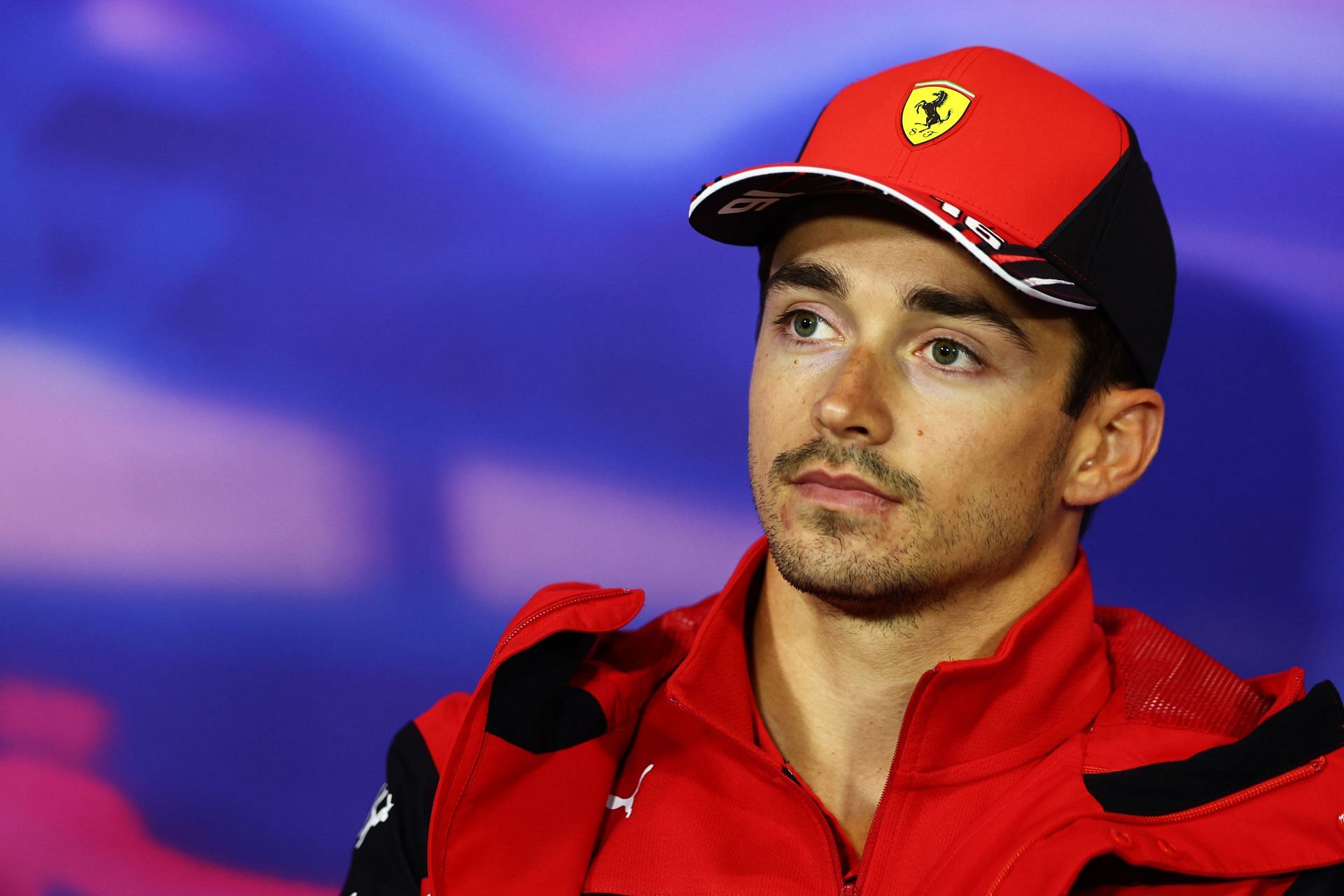 Charles Leclerc looks on in the Drivers Press Conference during previews ahead of the F1 Grand Prix of Great Britain at Silverstone on June 30, 2022 in Northampton, England. (Photo by Clive Rose/Getty Images)